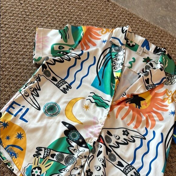 Joie White and Green Artistic Blouse - Picture 3 of 9